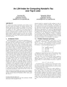 An LSH Index for Computing Kendall’s Tau over Top-k Lists∗ Koninika Pal Sebastian Michel