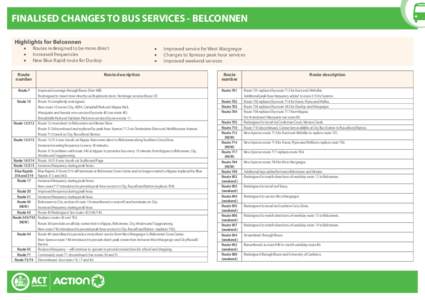 FINALISED CHANGES TO BUS SERVICES - BELCONNEN Highlights for Belconnen • •	 •