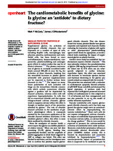 Downloaded from http://openheart.bmj.com/ on June 20, Published by group.bmj.com  Editorial The cardiometabolic beneﬁts of glycine: Is glycine an ‘antidote’ to dietary