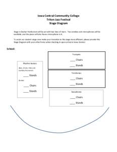 Iowa Central Community College Triton Jazz Festival Stage Diagram Stage in Decker Auditorium will be set with two tiers of risers. Two wireless solo microphones will be available, and the piano will also have a microphon