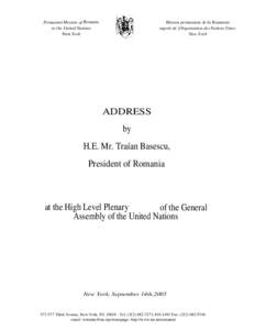 Permanent Mission of Romania to the United Nations New York Mission permanente de hx Roumanie auprès de [Organisation des Nations Unies