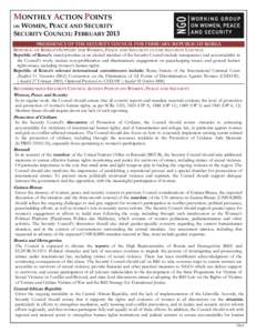 MONTHLY ACTION POINTS WOMEN, PEACE AND SECURITY SECURITY COUNCIL: FEBRUARY 2013 ON  PRESIDENCY OF THE SECURITY COUNCIL FOR FEBRUARY: REPUBLIC OF KOREA