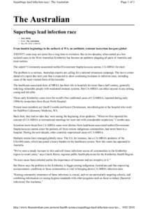 Superbugs lead infection race | The Australian  Page 1 of 3 The Australian Superbugs lead infection race