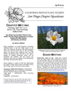 AprilCHAPTER MEETING Tuesday, April 16; 7 p.m. Room 104, Casa del Prado Balboa Park