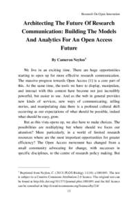 Research On Open Innovation  Architecting The Future Of Research Communication: Building The Models And Analytics For An Open Access Future