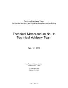 Technical Advisory Team California Wetland and Riparian Area Protection Policy Technical Memorandum No. 1: Technical Advisory Team Oct. 12, 2009