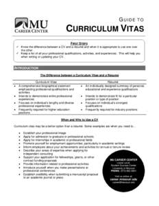 GUIDE  TO CURRICULUM VITAS FIRST STEPS