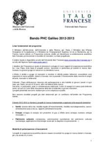 Ministero dell’Università e della Ricerca Università Italo Francese  Bando PHC Galileo
