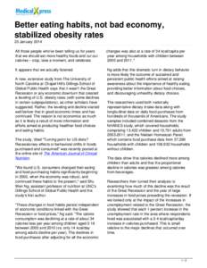 Better eating habits, not bad economy, stabilized obesity rates
