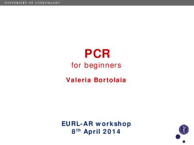 PCR  for beginners Valeria Bortolaia  EURL-AR workshop