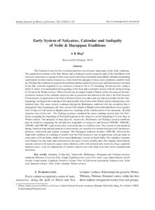 DOI: ijhs/2015/v50i1Indian Journal of History of Science, Early System of Naks.atras, Calendar and Antiquity of Vedic & Harappan Traditions