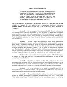 ORDINANCE NUMBER 1189  AN ORDINANCE OF THE CITY COUNCIL OF THE CITY OF  PERRIS, ACTING IN ITS CAPACITY AS THE LEGISLATIVE  BODY OF COMMUNITY FACILITIES DISTRICT NO. 2001­3  (NORTH  PERRIS  