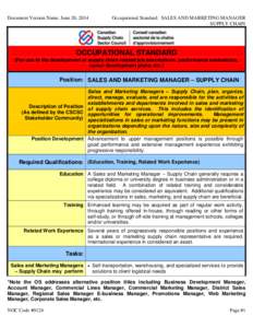 Document Version Name: June 20, 2014  Occupational Standard: SALES AND MARKETING MANAGER – SUPPLY CHAIN  OCCUPATIONAL STANDARD