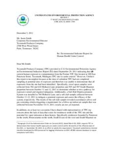 EPA response to Tecumseh Products Company Environmental Indicators report - December 5, 2011