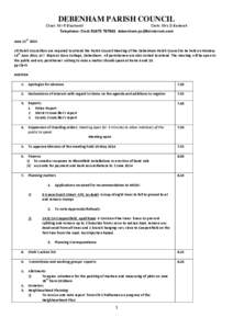 DEBENHAM PARISH COUNCIL Chair: Mr R Blackwell Clerk: Mrs D Bedwell Telephone: Clerk[removed]removed] th