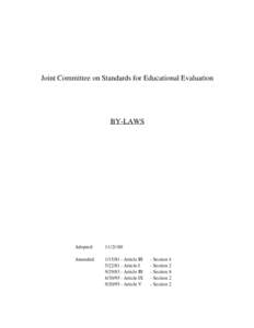 Joint Committee on Standards for Educational Evaluation  BY-LAWS Adopted: