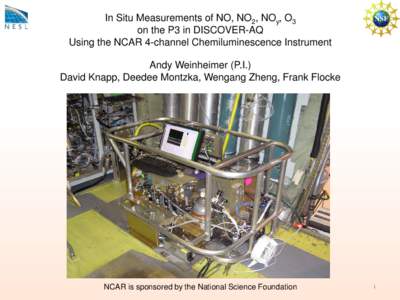 In Situ Measurements of NO, NO2, NOy, O3 on the P3 in DISCOVER-AQ Using the NCAR 4-channel Chemiluminescence Instrument Andy Weinheimer (P.I.) David Knapp, Deedee Montzka, Wengang Zheng, Frank Flocke