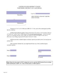 UNITED STATES DISTRICT COURT NORTHERN DISTRICT OF CALIFORNIA Clear Form  Case No.