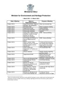 Ministerial Diary1 Minister for Environment and Heritage Protection 1 March 2013 – 31 March 2013 Date of Meeting  5 March 2013