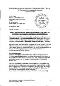 Lake Glenmaggie Community Representative Group The Communities of Coongulla and Glenmaggie Gippsland Victoria Mr. S. Crees Director - Water Regulation