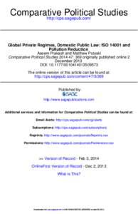 Comparative Political Studies http://cps.sagepub.com/ Global Private Regimes, Domestic Public Law: ISO[removed]and Pollution Reduction