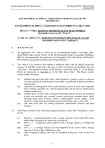 Harvest Biodiesel Plant Development  EIA Study Brief No. ESB[removed]October[removed]ENVIRONMENTAL IMPACT ASSESSMENT ORDINANCE (CAP. 499)