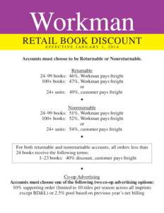 Workman  RETAIL BOOK DISCOUNT EFFECTIVE JANUARY 1, 2014  Accounts must choose to be Returnable or Nonreturnable.