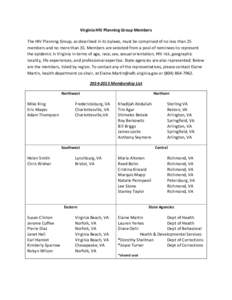 Virginia HIV Planning Group Members The HIV Planning Group, as described in its bylaws, must be comprised of no less than 25 members and no more than 35. Members are selected from a pool of nominees to represent the epid