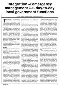 Integration of emergency management into day-to-day local government functions by Greg Burgess, General Manager, Municipality of Tasman  T