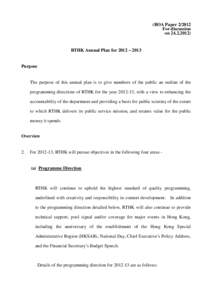 (BOA Paper[removed]For discussion on[removed]RTHK Annual Plan for 2012 – 2013