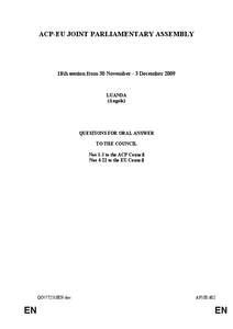 ACP-EU JOINT PARLIAMENTARY ASSEMBLY  18th session from 30 November - 3 December 2009 LUANDA (Angola)