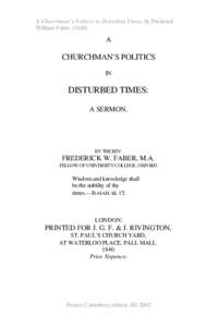 A Churchman’s Politics in Disturbed Times, by Frederick William Faber[removed]).
