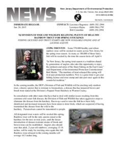 New Jersey Department of Environmental Protection P. O. Box 402, Trenton, New Jerseywww.state.nj.us/dep Bob Martin, Commissioner  IMMEDIATE RELEASE: