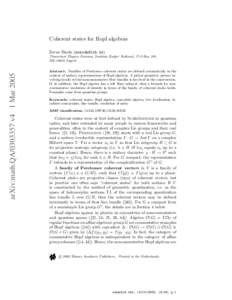 Coherent states for Hopf algebras ˇ Zoran Skoda ([removed])  arXiv:math.QA[removed]v4 1 Mar 2005