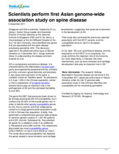 Scientists perform first Asian genome-wide association study on spine disease