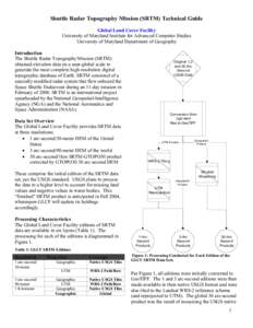 Shuttle Radar Topography Mission (SRTM) Technical Guide Global Land Cover Facility University of Maryland Institute for Advanced Computer Studies University of Maryland Department of Geography Introduction The Shuttle Ra