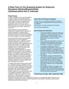 A Short-Term In Vivo Screening System for Endocrine Disruptors Utilizing Mosquitofishes (Gambusia affinis and G. holbrook)