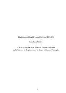 Illegitimacy and English Landed Society c.1285-c.1500 Helen Sarah Matthews