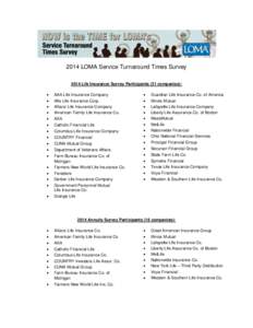 2014 Participants - Service Turnaround Times Survey North America