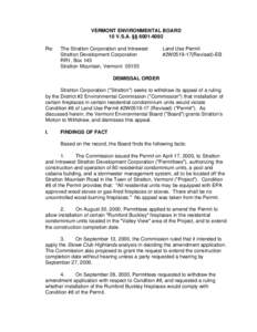 VERMONT ENVIRONMENTAL BOARD 10 V.S.A. §§ [removed]Re: The Stratton Corporation and Intrawest Stratton Development Corporation