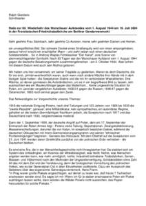 Ralph Giordano Schriftsteller Rede zur 60. Wiederkehr des Warschauer Aufstandes vom 1. August 1944 am 19. Juli 2004