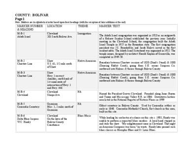 COUNTY: BOLIVAR Page 1 Note: Markers are in alphabetical order based upon their headings (with the exception of later additions at the end)