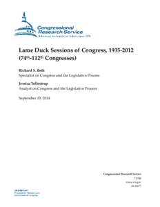 Lame Duck Sessions of Congress, [removed]74th-112th Congresses)