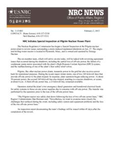 Press Release-I: NRC Initiates Special Inspection at Pilgrim Nuclear Power Plant.