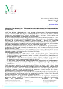 Alla c.a. dott.ssa Veronica Nicotra Segretario Generale ANCI ;  Oggetto: D.M. 20 settembre 2017 