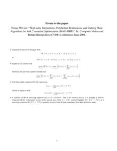 Errata to the paper Tomas Werner: “High-arity Interactions, Polyhedral Relaxations, and Cutting Plane Algorithm for Soft Constraint Optimisation (MAP-MRF)”. In: Computer Vision and Pattern Recognition (CVPR) Conferen