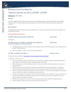 MEETING SUMMARY  DIVISION OF WATER QUALITY NUTRIENT CORE TEAM MEETING THURSDAY, JANUARY 10, 2013, 2:30 PM – 4:30 PM