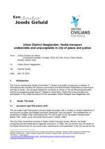 Urban District Haaglanden: Veolia-transport undesirable and unacceptable in city of peace and justice From: - United Civilians for Peace