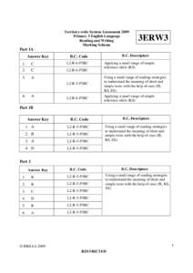 Territory-wide System Assessment 2009 Primary 3 English Language Reading and Writing Marking Scheme  3ERW3