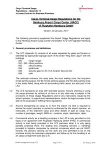 Cargo Terminal Usage Regulations – Appendix 12 to Lease Contract for Business Premises Cargo Terminal Usage Regulations for the Hamburg Airport Cargo Center (HACC)